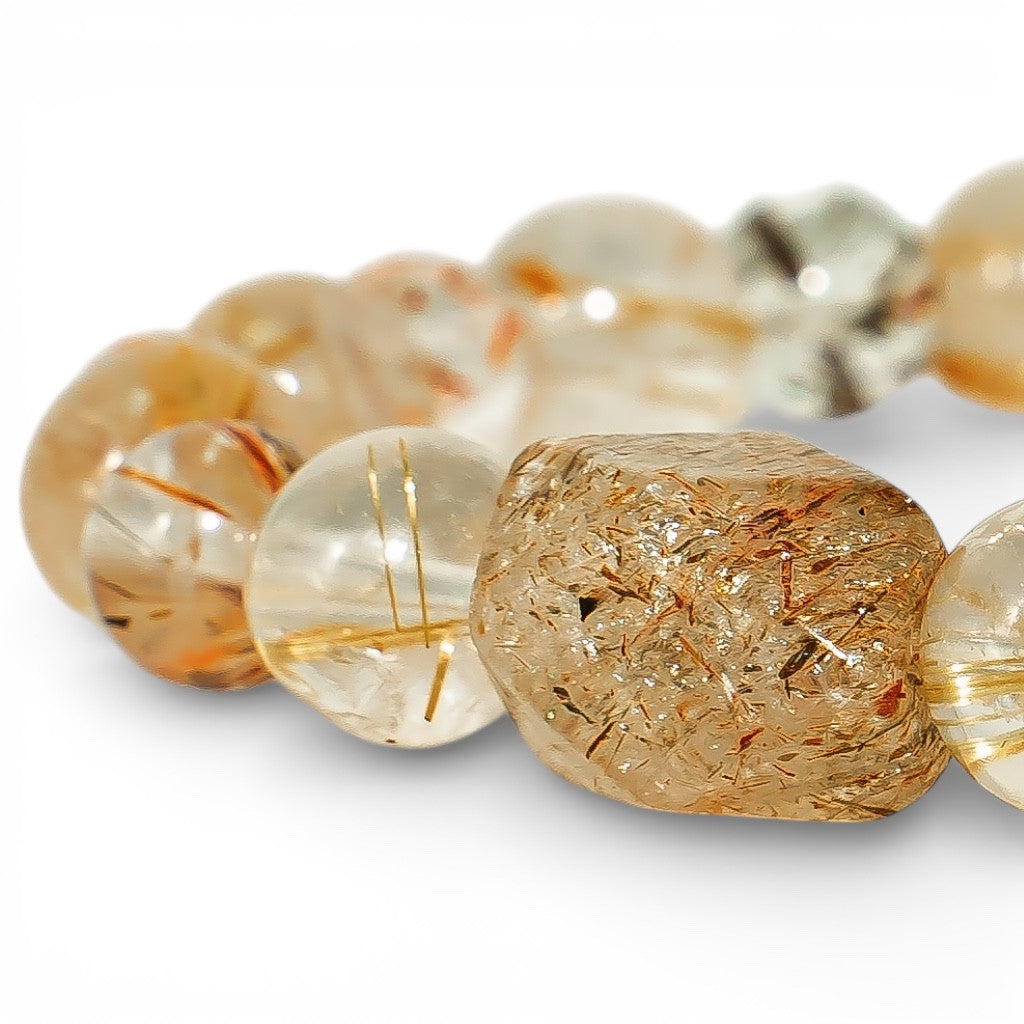 Brazíliai kezeletlen vegyes Rutilkvarc karkötő Hematittal