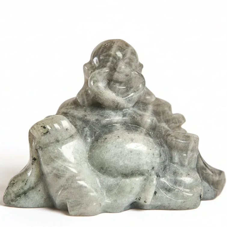 Egyedi pocakos, mosolygó Labradorit Buddha