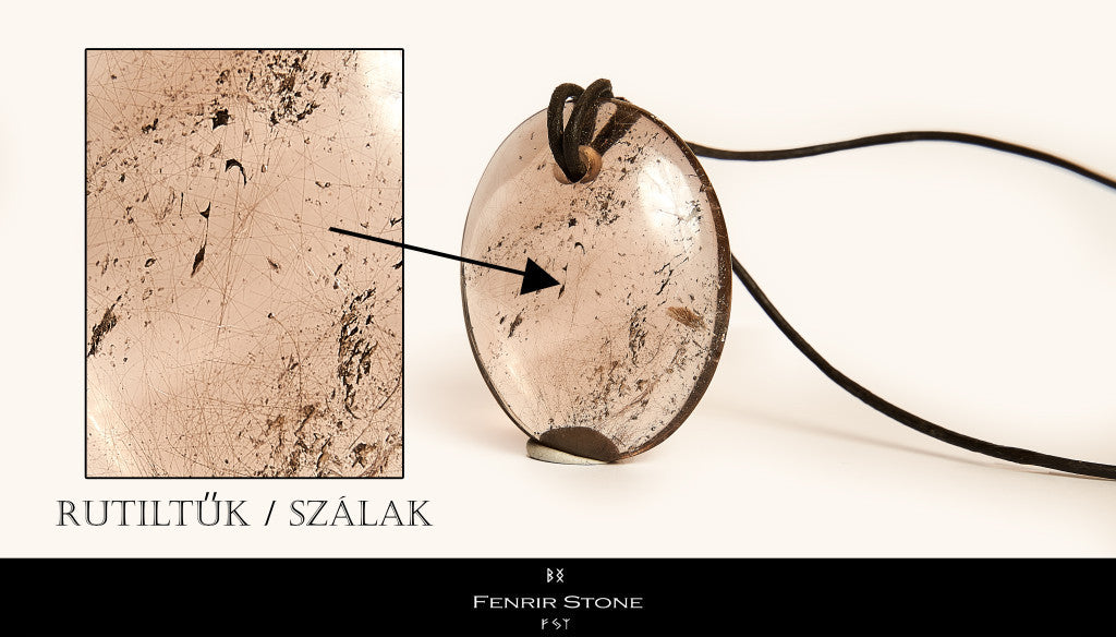 Brazíliai füstös Rutilkvarc medál bőrszálon