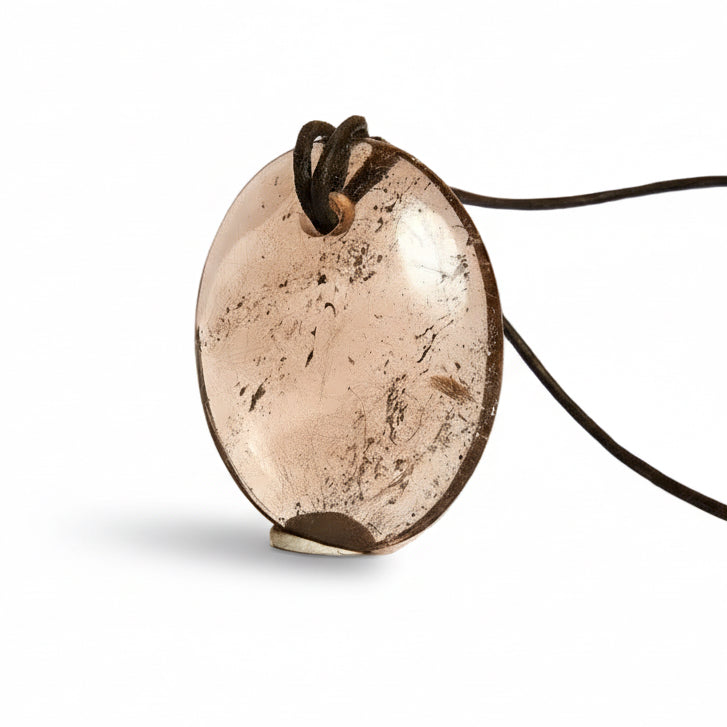 Brazíliai füstös Rutilkvarc medál bőrszálon