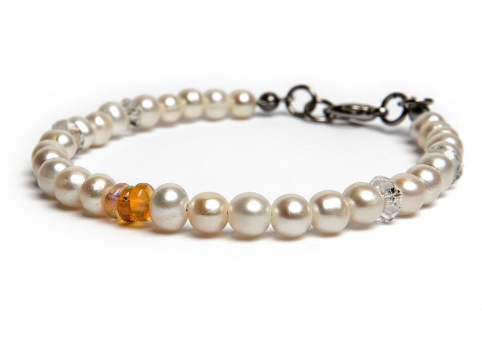 Gyöngy karkötő Etióp Opállal és Hegyikristállyal