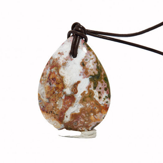 Madagaszkári Óceán Jáspis nagy csepp medál valódi bőrszálon