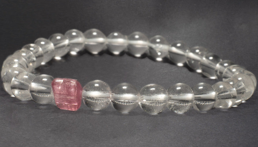 Brazíliai rózsaszín Turmalin ( Rubellit ) karkötő Hegyikristállyal